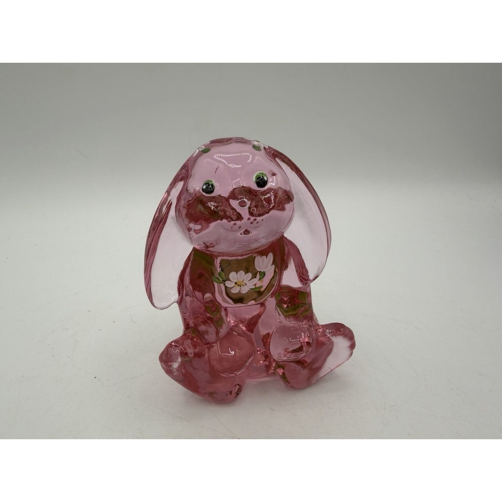 🐰 Fenton Glass 2003 Rose/Pink Lop‑Eared Bunny 🌸 Hand‑Painted Daisies | Vintage